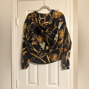 SHEIN Black and Gold Chain Print Blouse